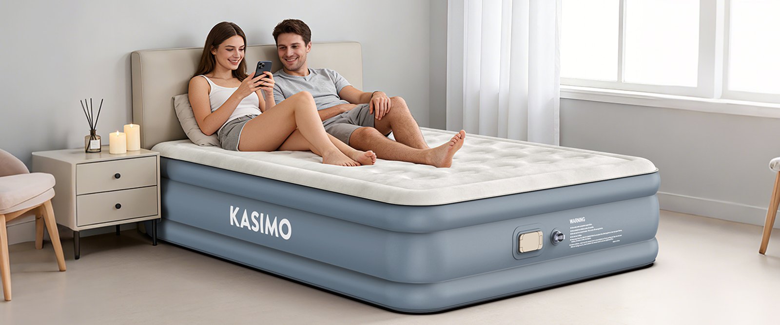 A KASIMO air mattress in a peaceful bedroom